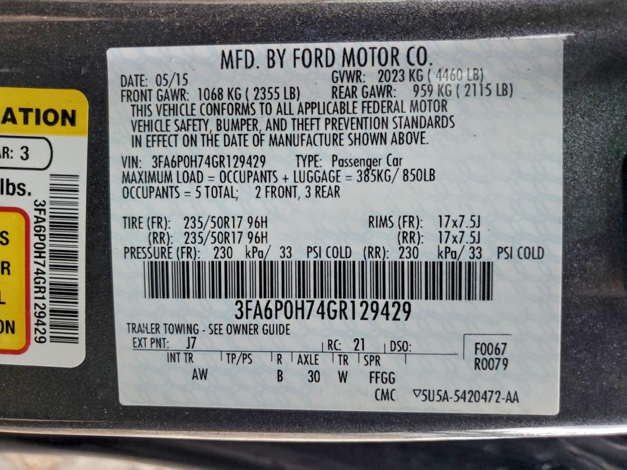 2016 FORD FUSION SE photo 12