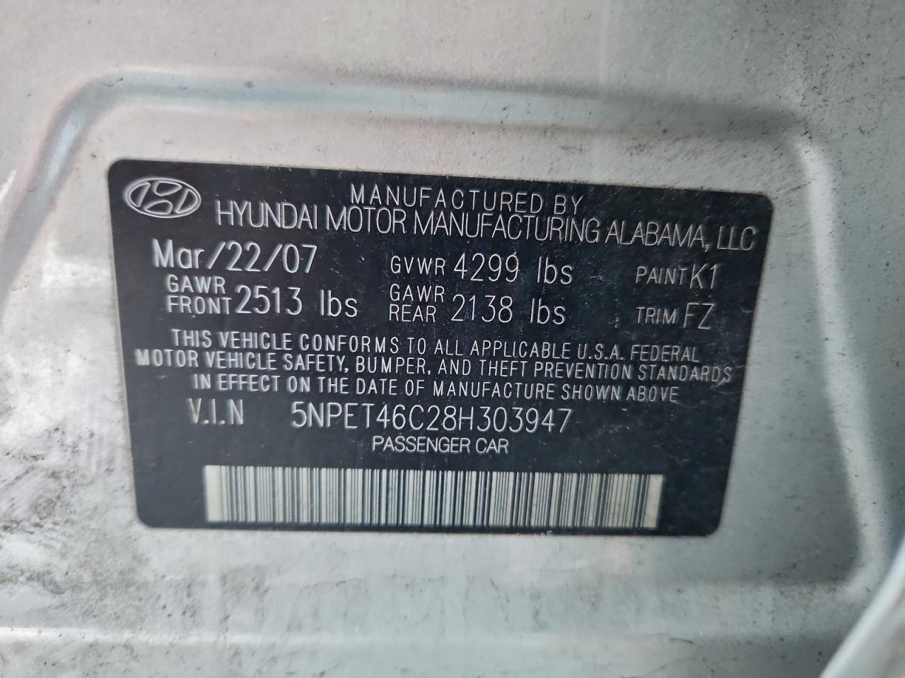2008 HYUNDAI SONATA GLS photo 12
