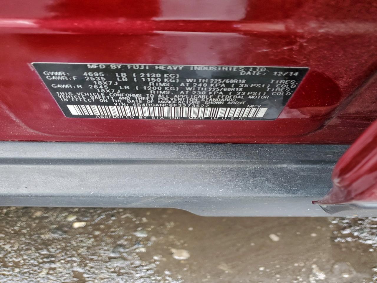 2015 SUBARU OUTBACK 2.5I LIMITED photo 13