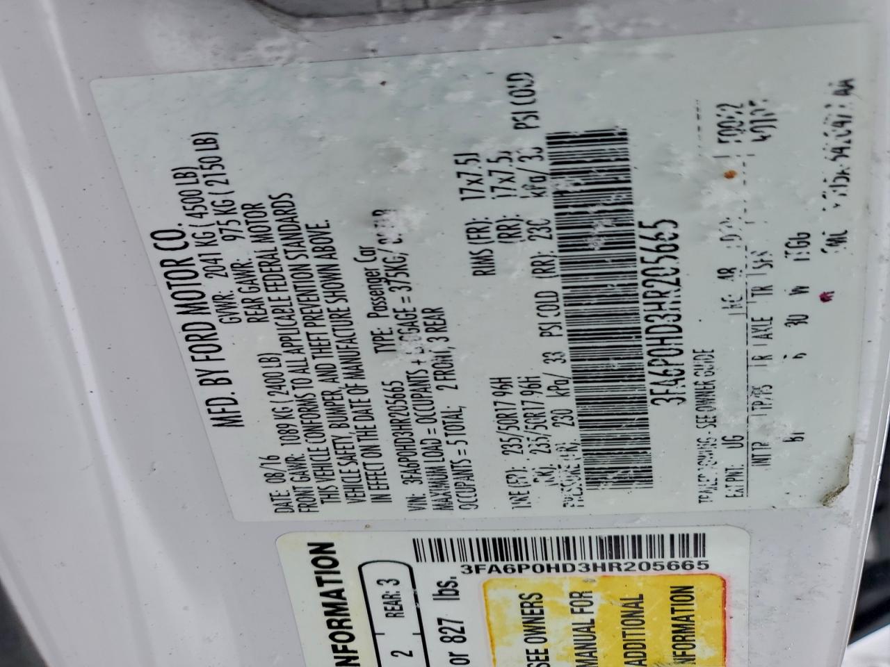 2017 FORD FUSION SE photo 12