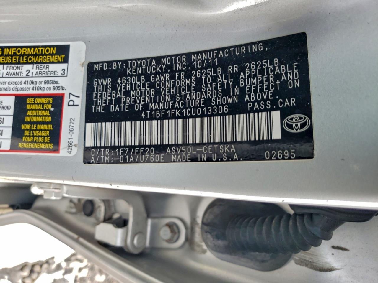 2012 TOYOTA CAMRY BASE photo 12