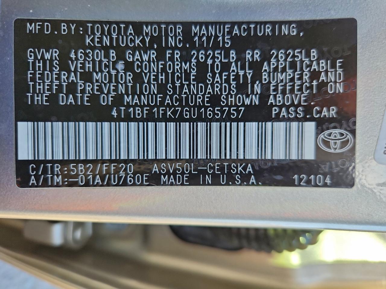2016 TOYOTA CAMRY LE photo 12