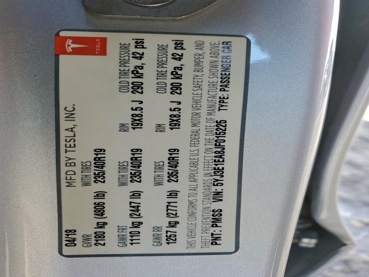 2018 TESLA MODEL 3 photo 12