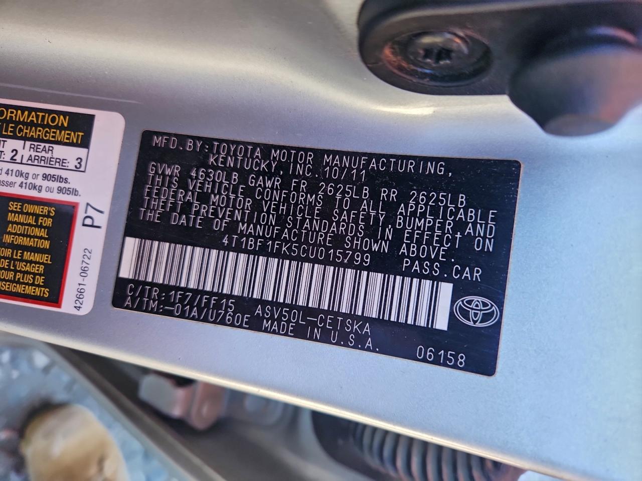 2012 TOYOTA CAMRY BASE photo 12