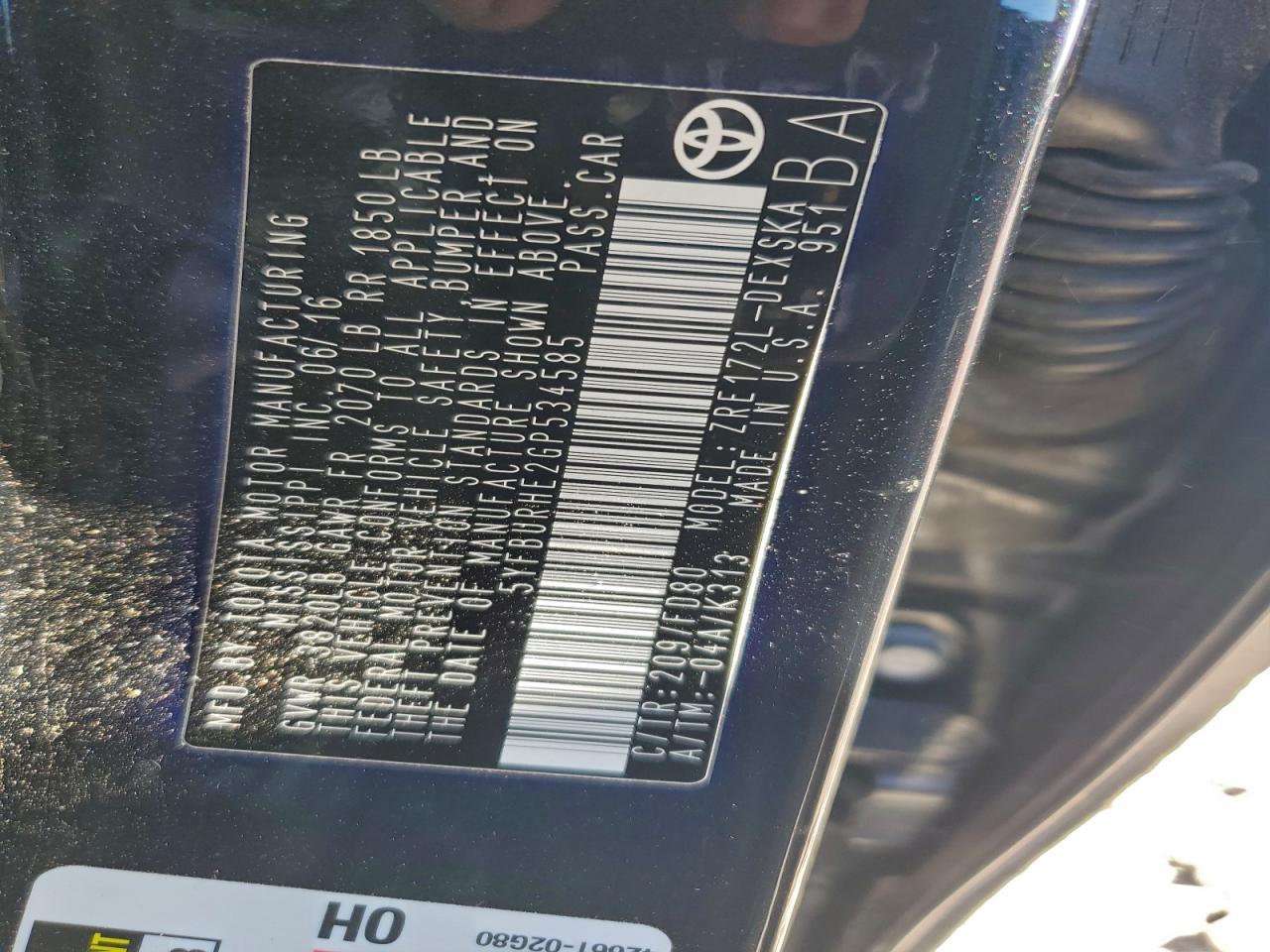 2016 TOYOTA COROLLA L photo 45