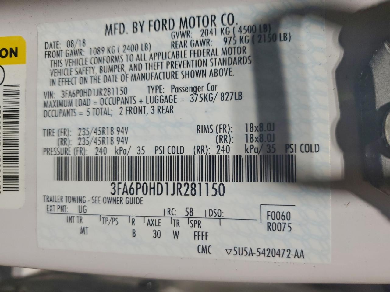 2018 FORD FUSION SE photo 13