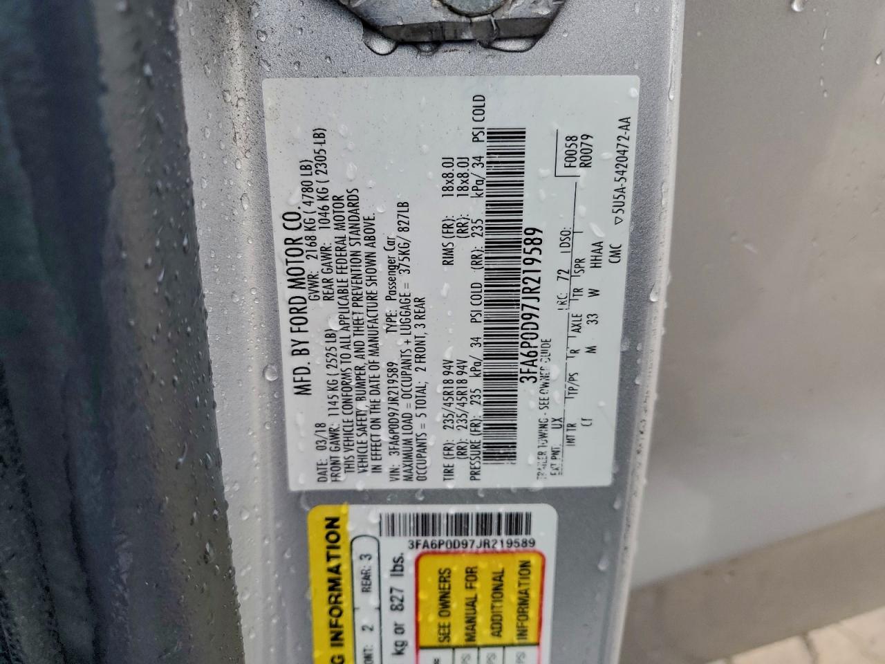 2018 FORD FUSION TITANIUM/PLATINUM photo 12