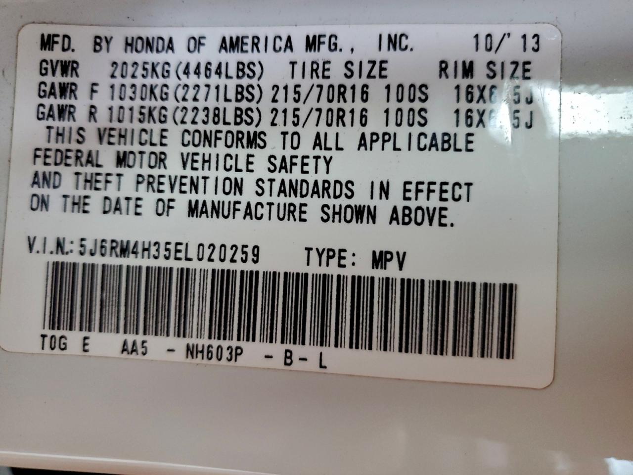 2014 HONDA CR-V LX photo 25