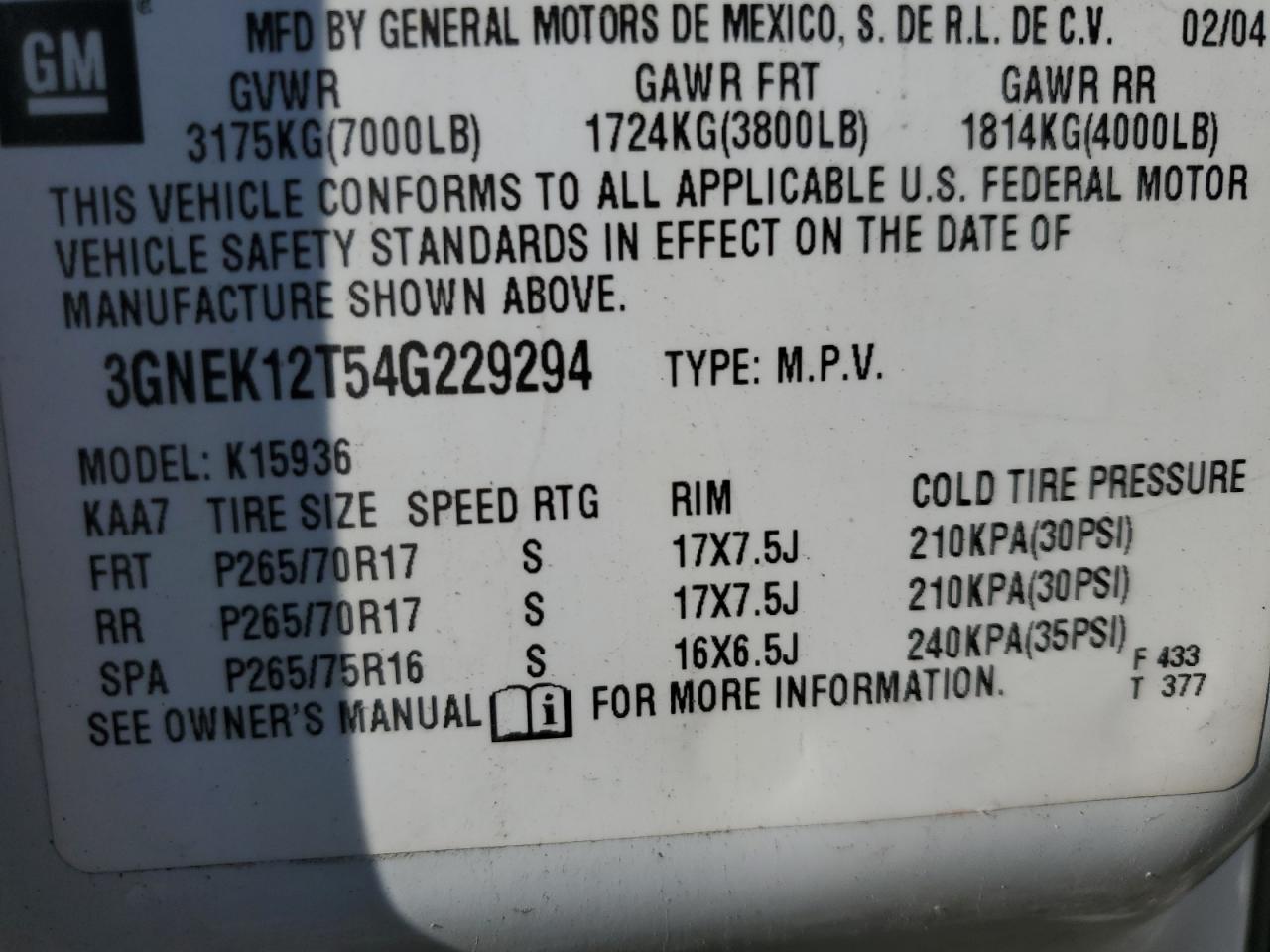 2004 CHEVROLET AVALANCHE K1500 photo 37