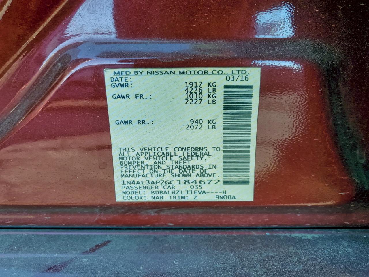2016 NISSAN ALTIMA 2.5 photo 34