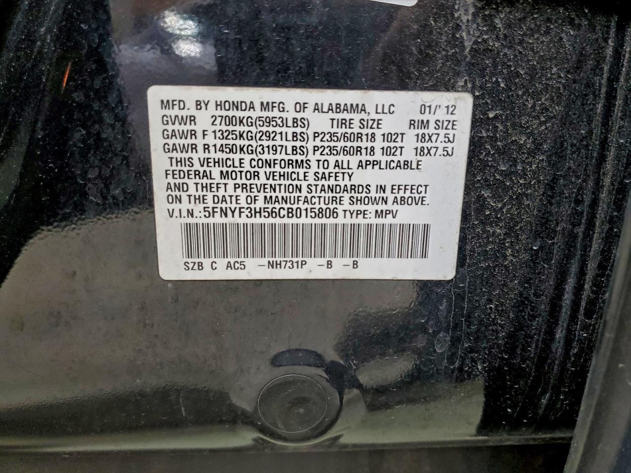 2012 HONDA PILOT EXL photo 13