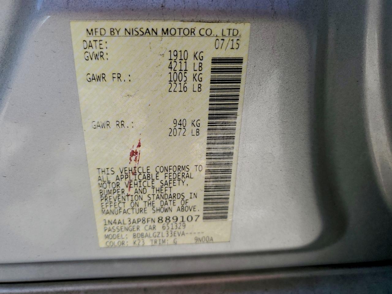 2015 NISSAN ALTIMA 2.5 photo 25