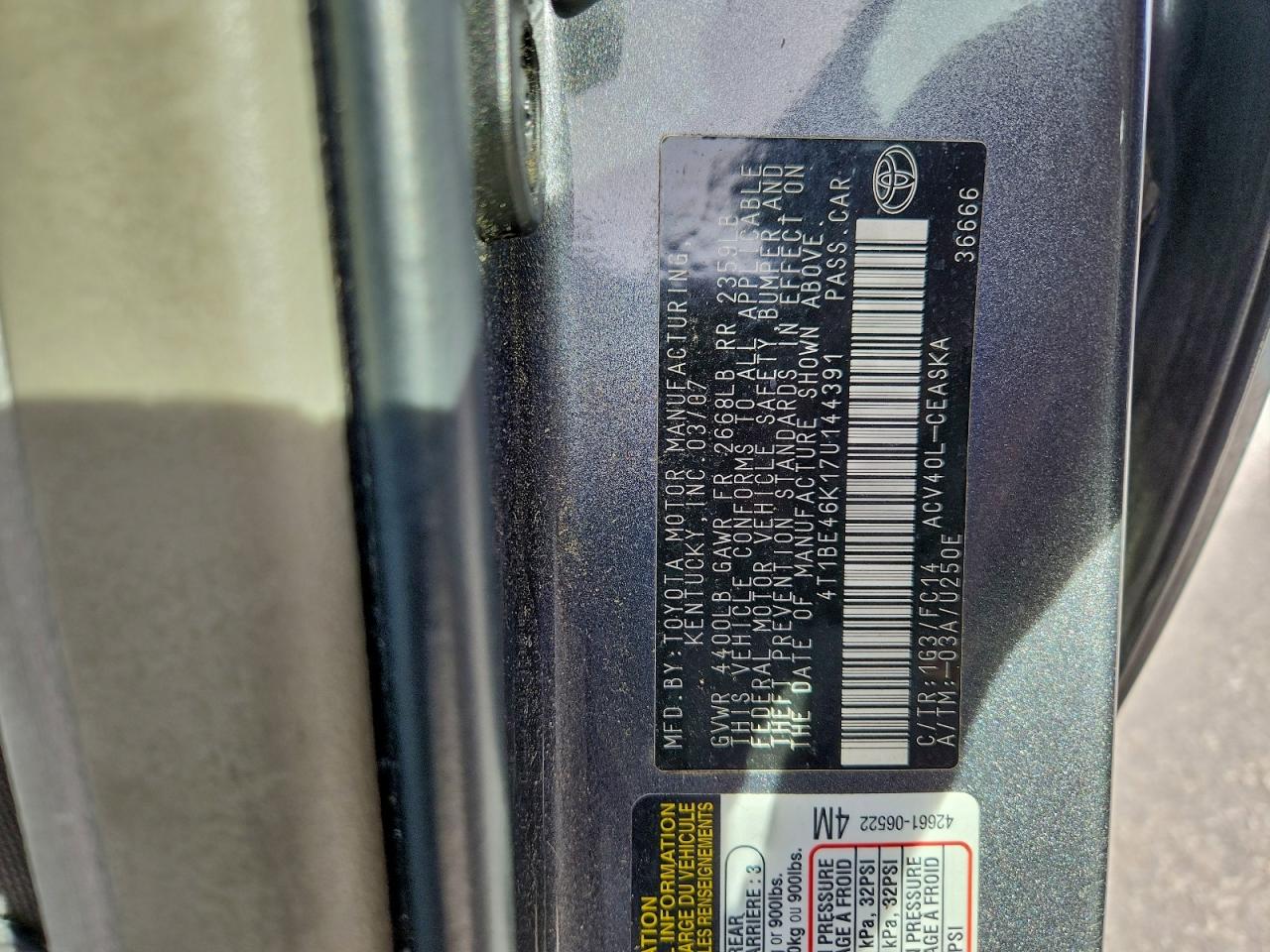 2007 TOYOTA CAMRY CE photo 23