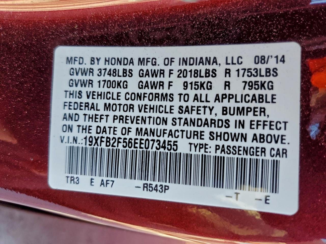 2014 HONDA CIVIC LX photo 12