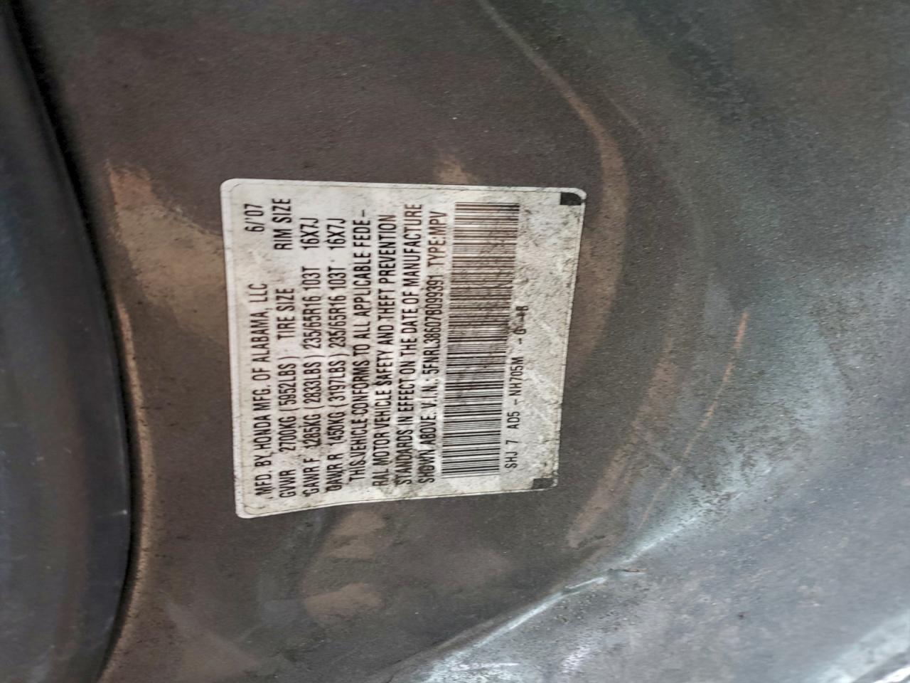 2007 HONDA ODYSSEY EXL photo 37