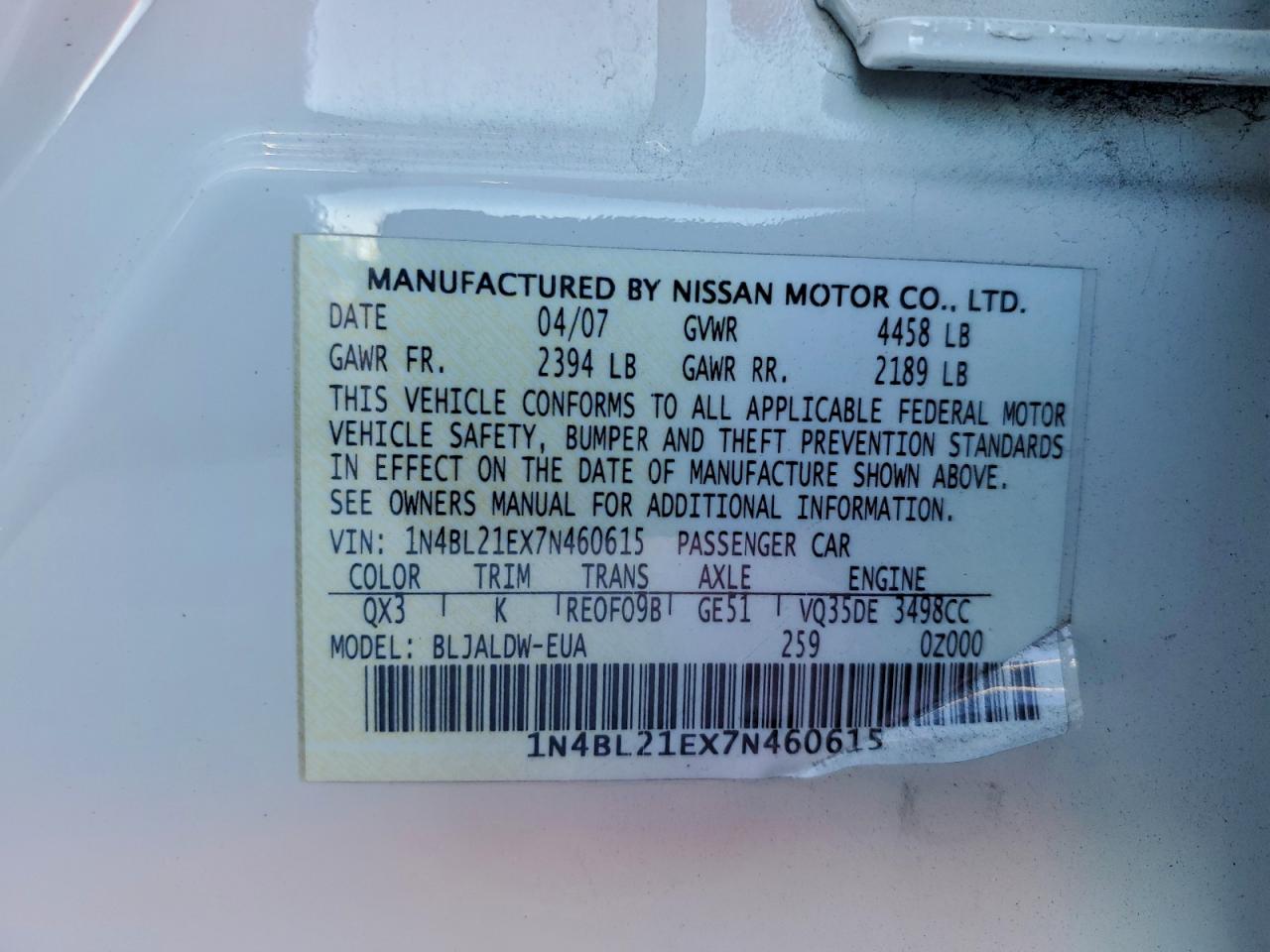 2007 NISSAN ALTIMA 3.5SE photo 34