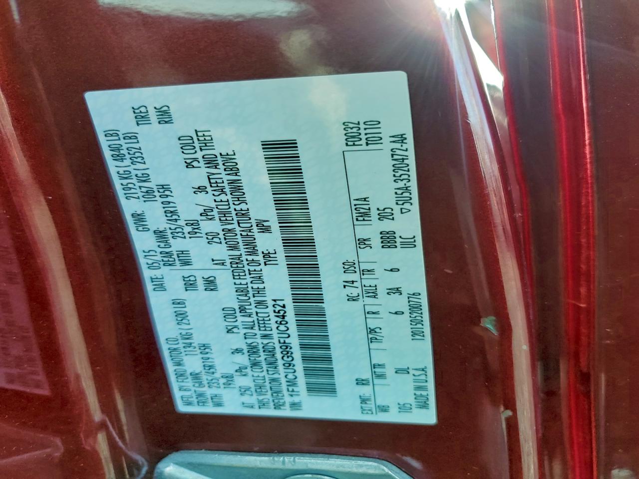 2015 FORD ESCAPE SE photo 37