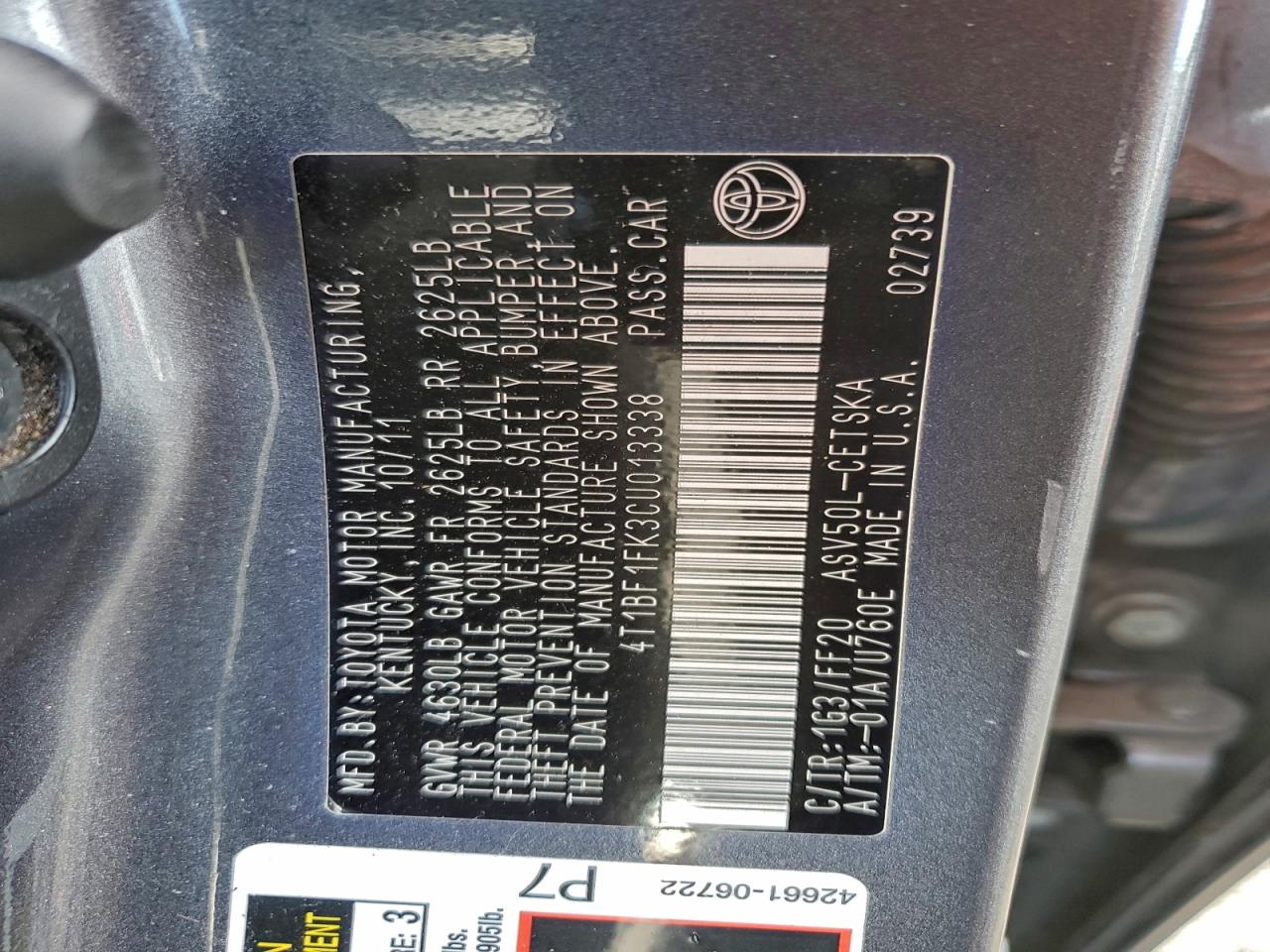 2012 TOYOTA CAMRY BASE photo 34