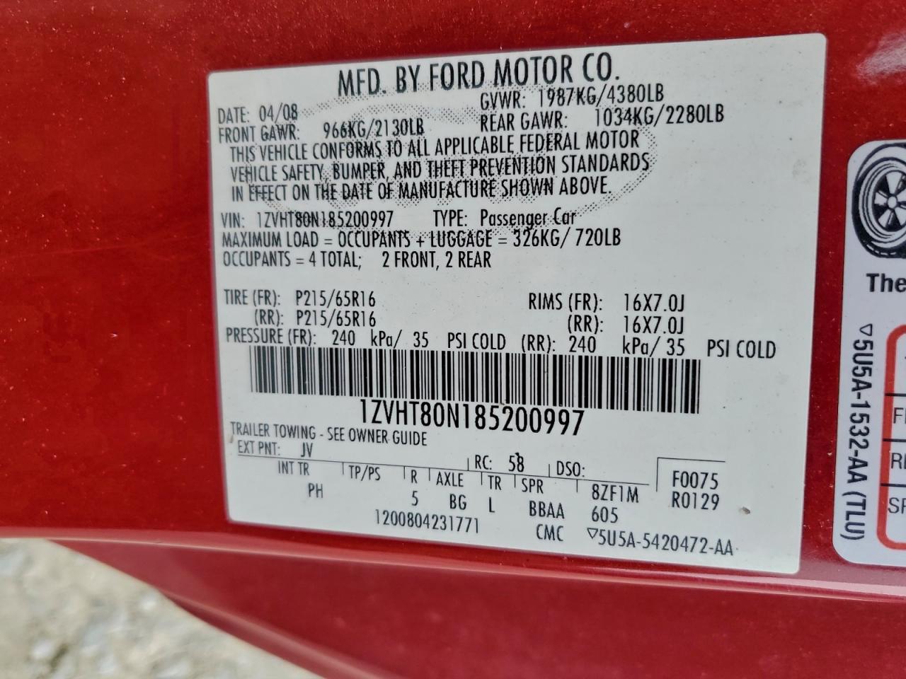 2008 FORD MUSTANG photo 12