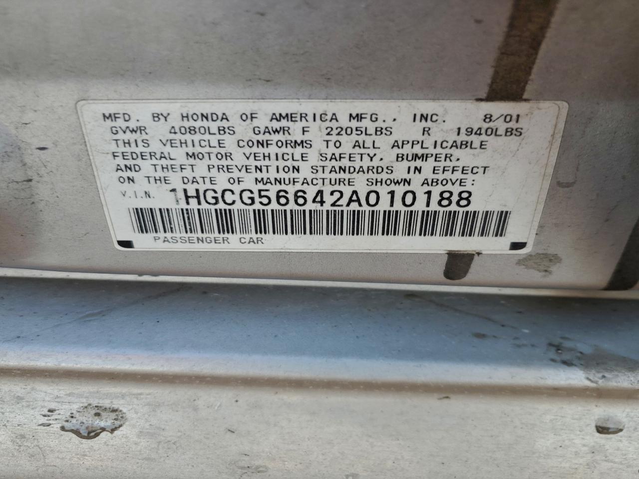 2002 HONDA ACCORD EX photo 12