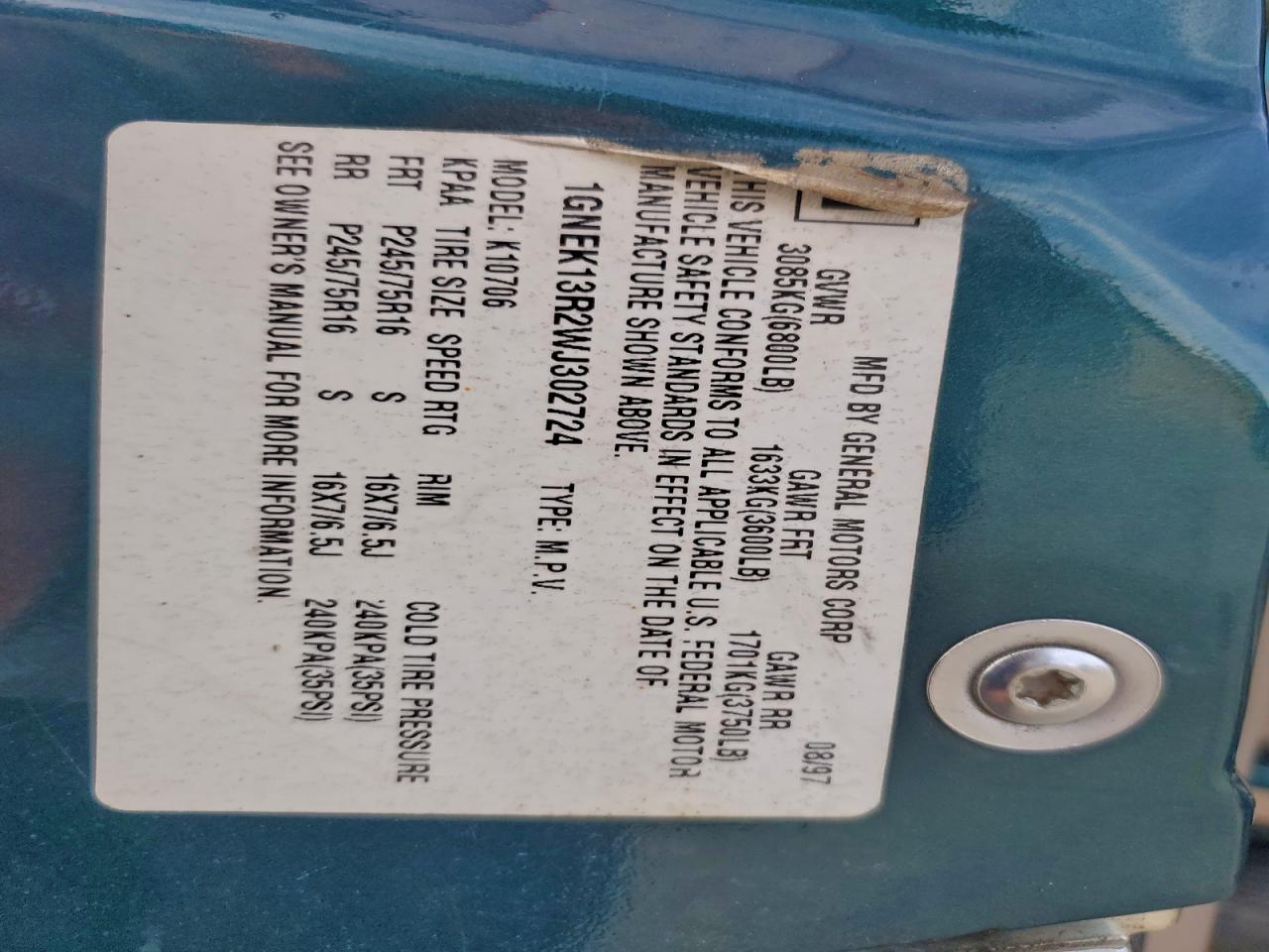 1998 CHEVROLET TAHOE K1500 photo 25