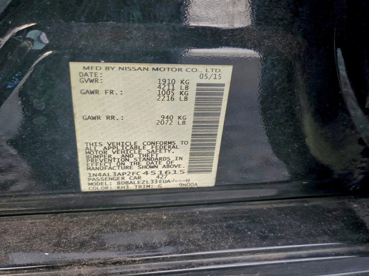2015 NISSAN ALTIMA 2.5 photo 12