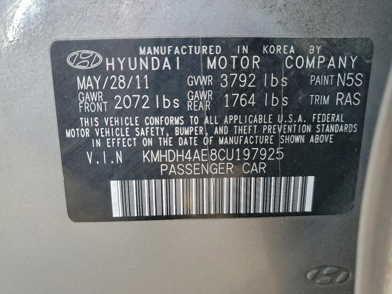 2012 HYUNDAI ELANTRA GLS photo 12
