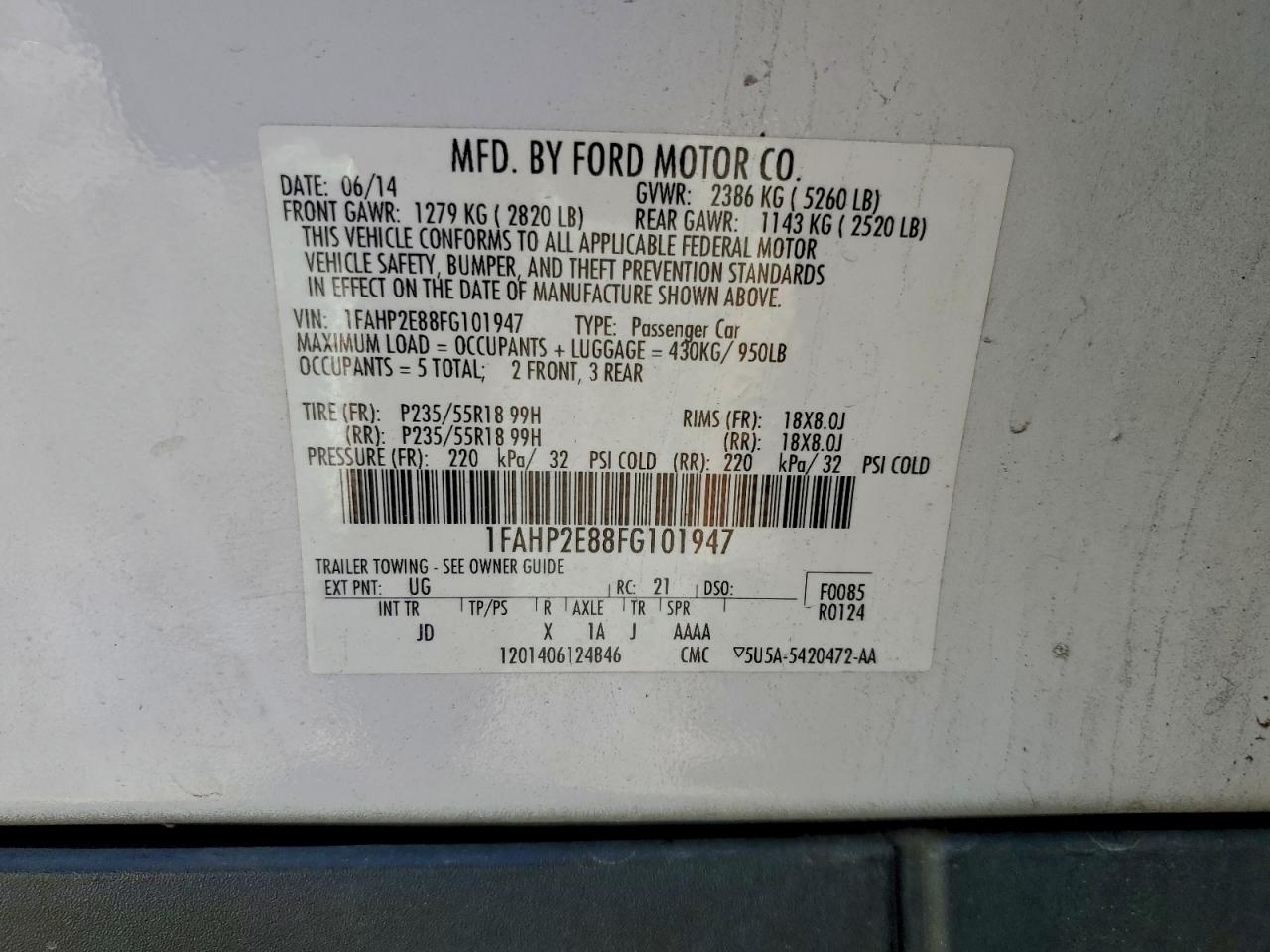 2015 FORD TAURUS SEL photo 23