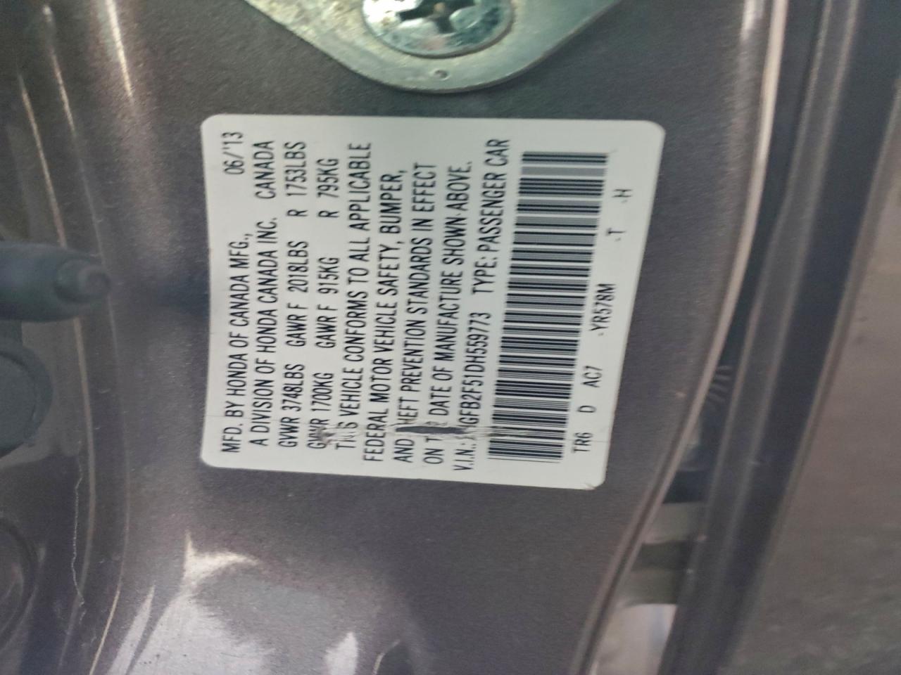 2013 HONDA CIVIC LX photo 23