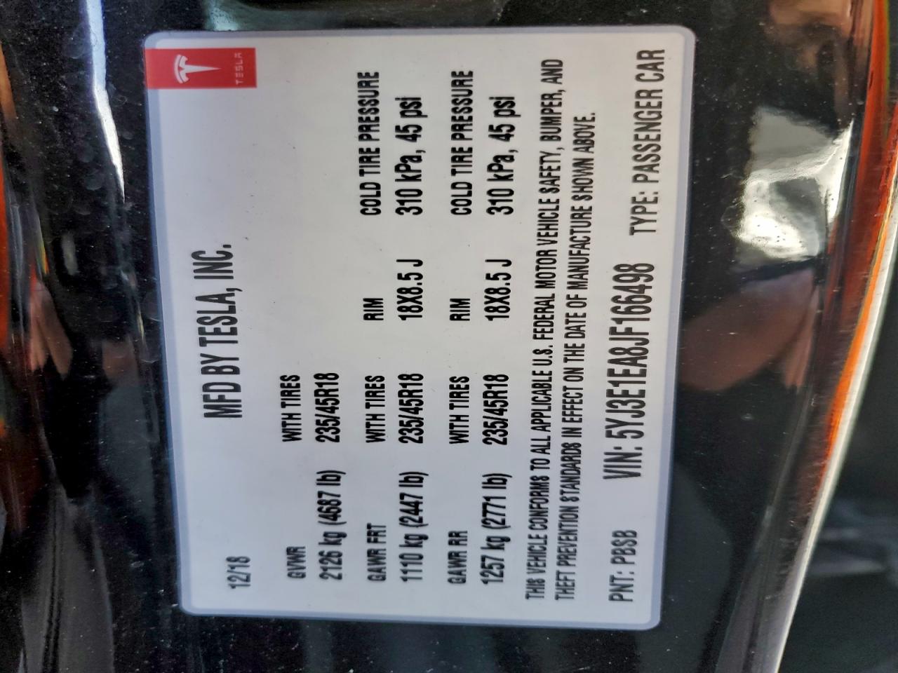 2018 TESLA MODEL 3 photo 13