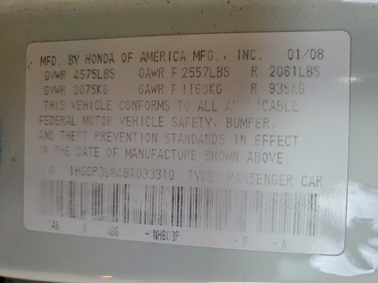2008 HONDA ACCORD EXL photo 12