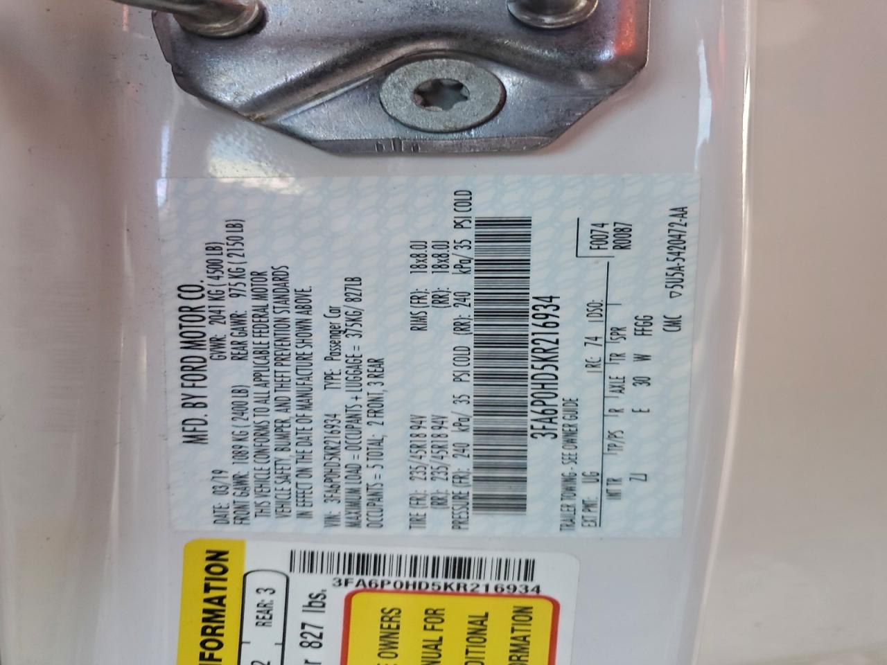 2019 FORD FUSION SE photo 23