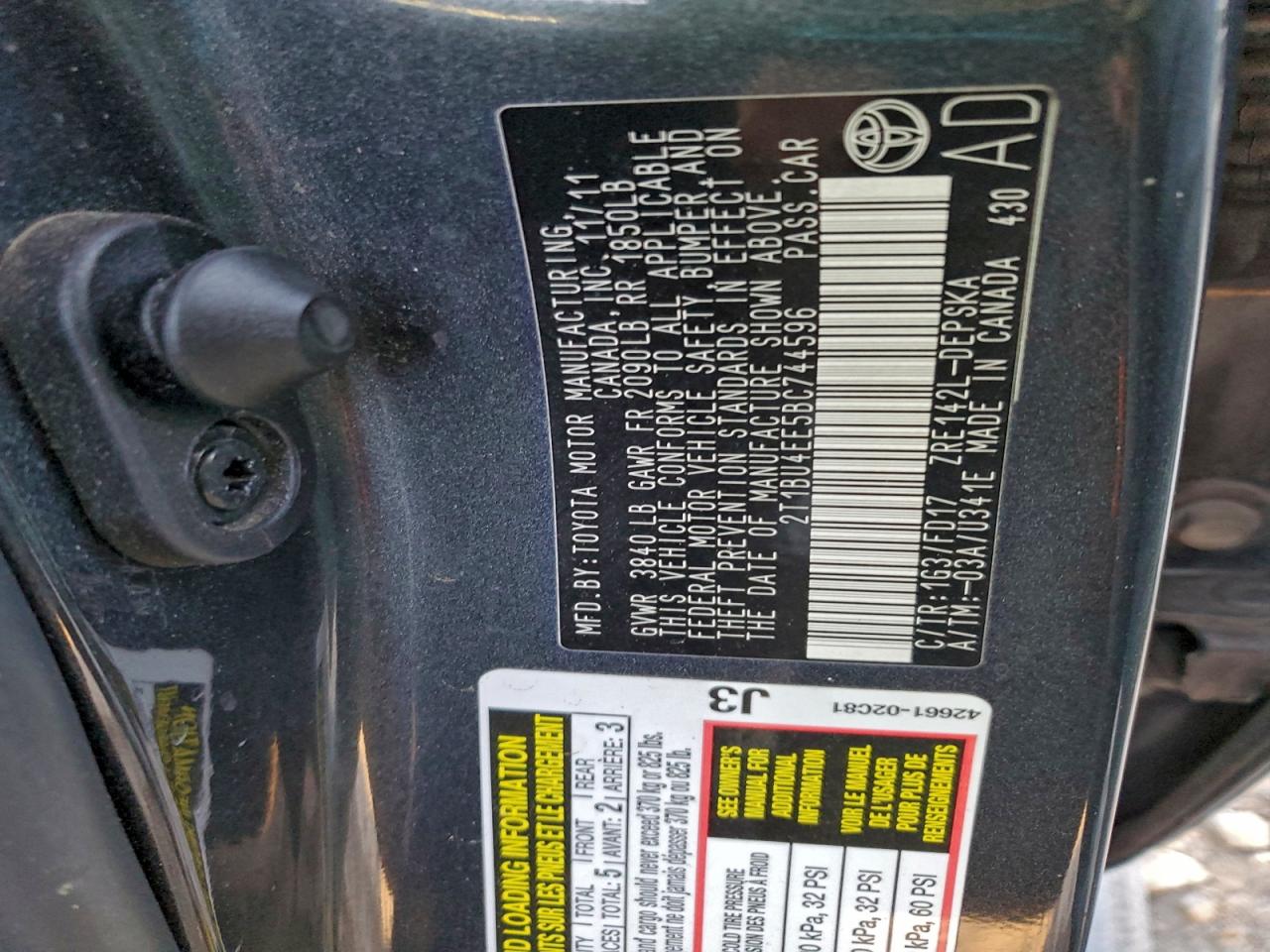 2011 TOYOTA COROLLA BASE photo 12