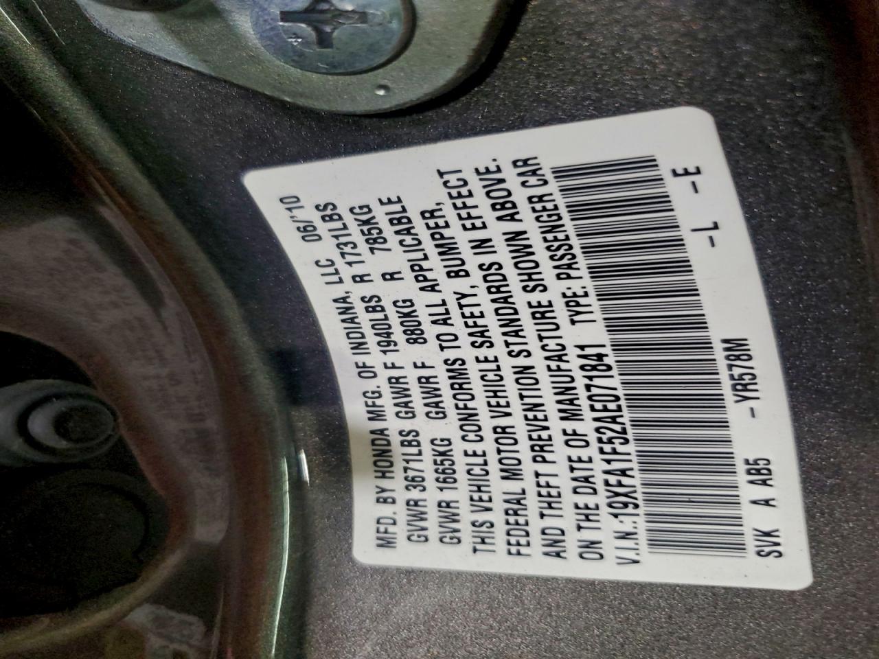 2010 HONDA CIVIC LX photo 45