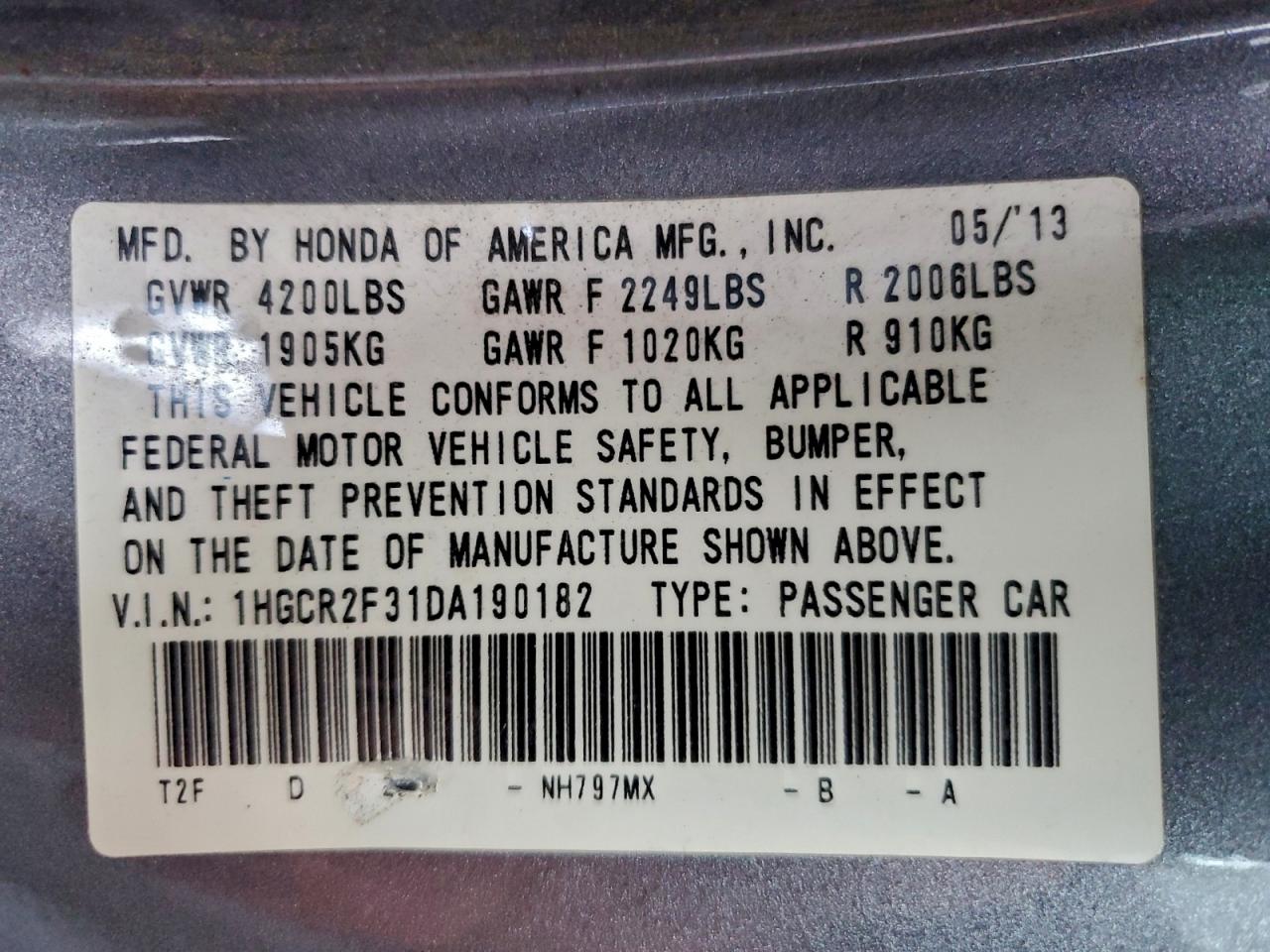 2013 HONDA ACCORD LX photo 13