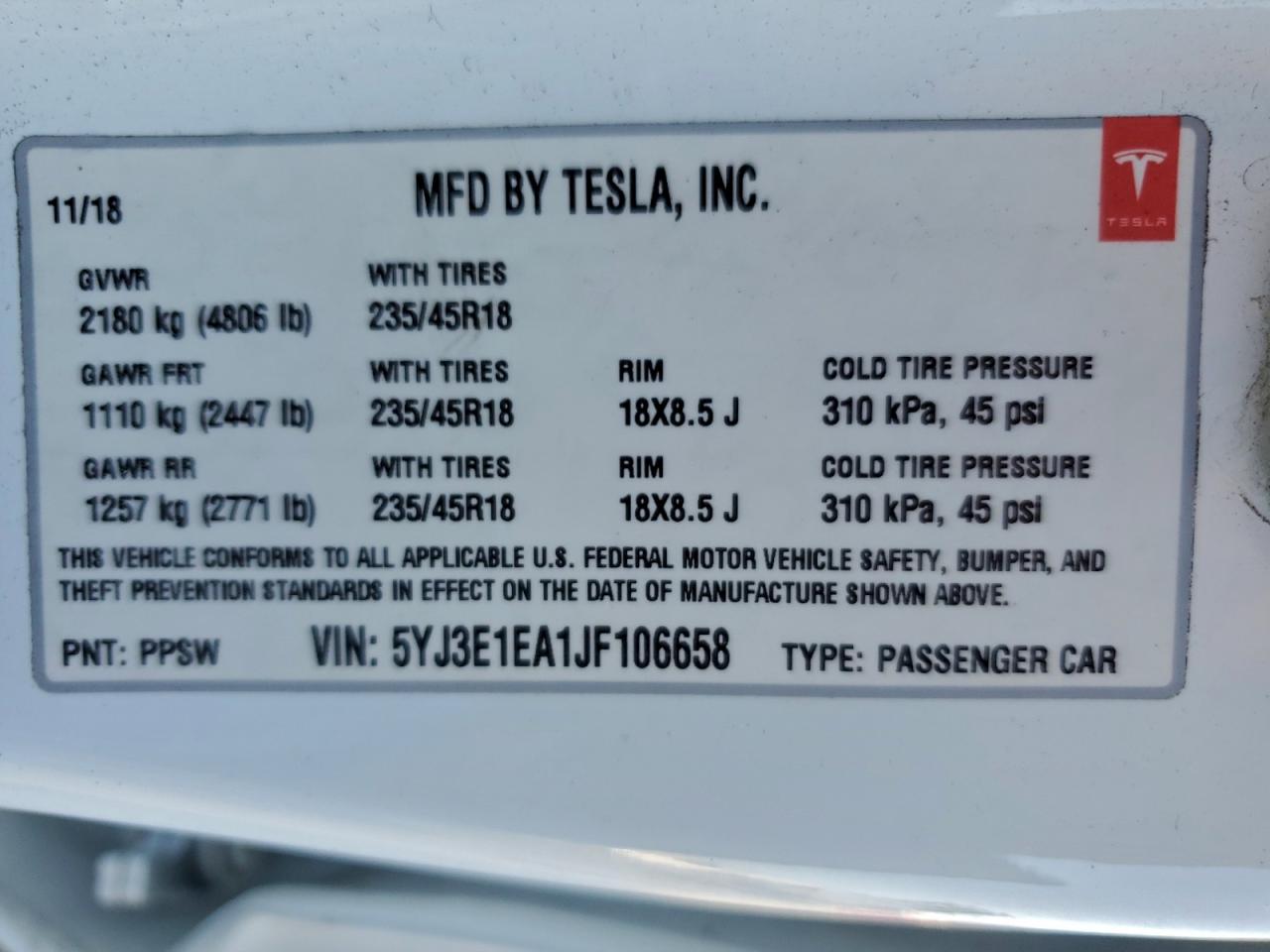 2018 TESLA MODEL 3 photo 23