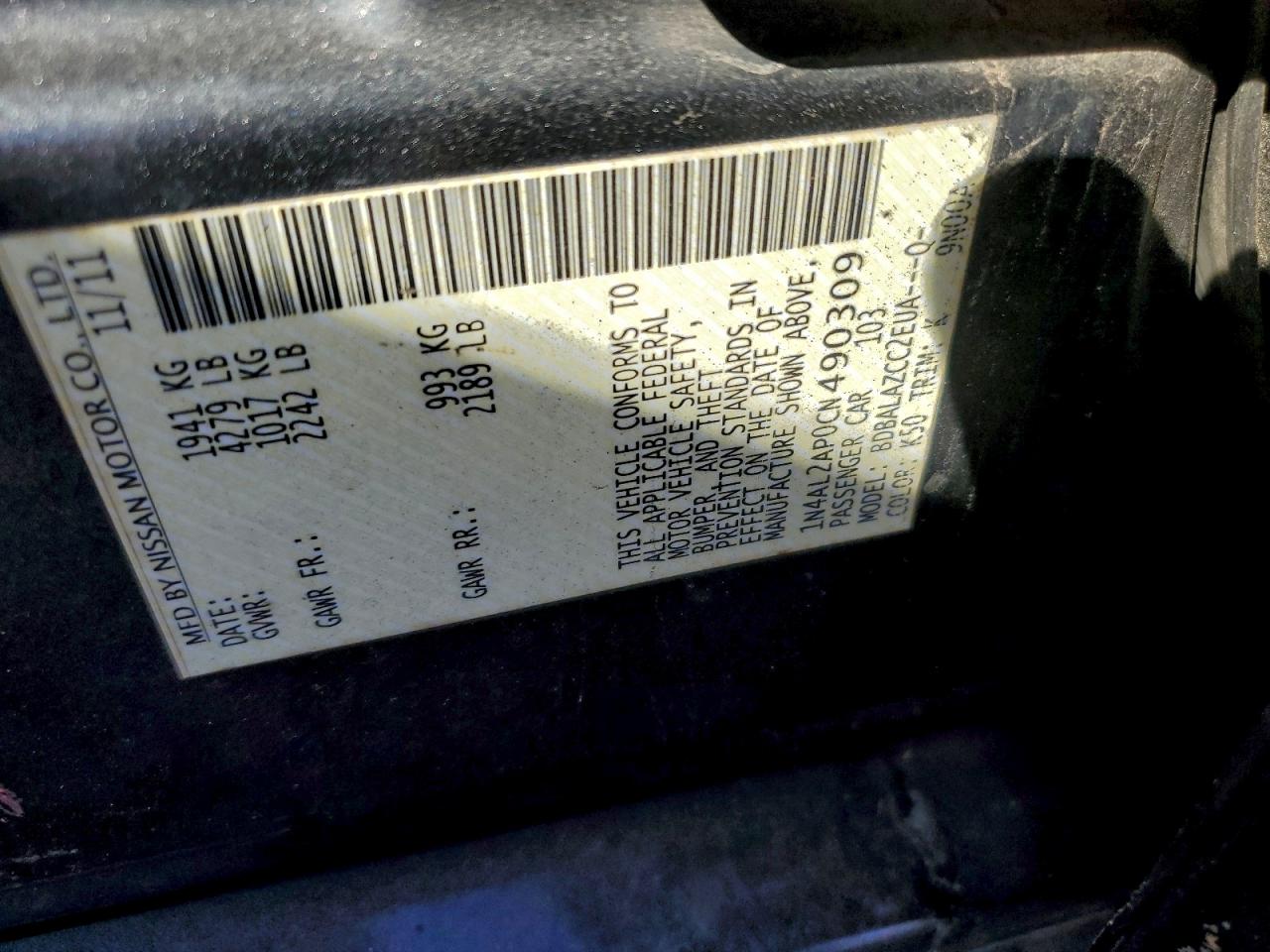 2012 NISSAN ALTIMA BASE photo 25