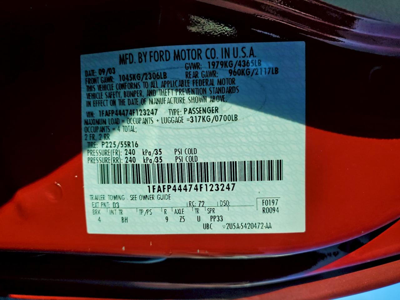 2004 FORD MUSTANG photo 12