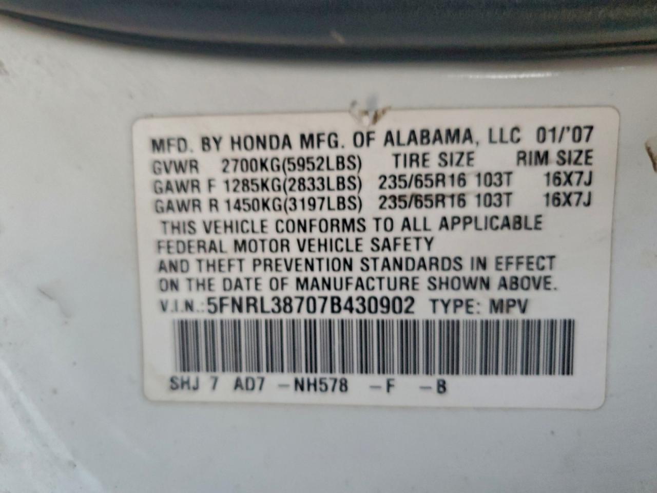 2007 HONDA ODYSSEY EXL photo 13