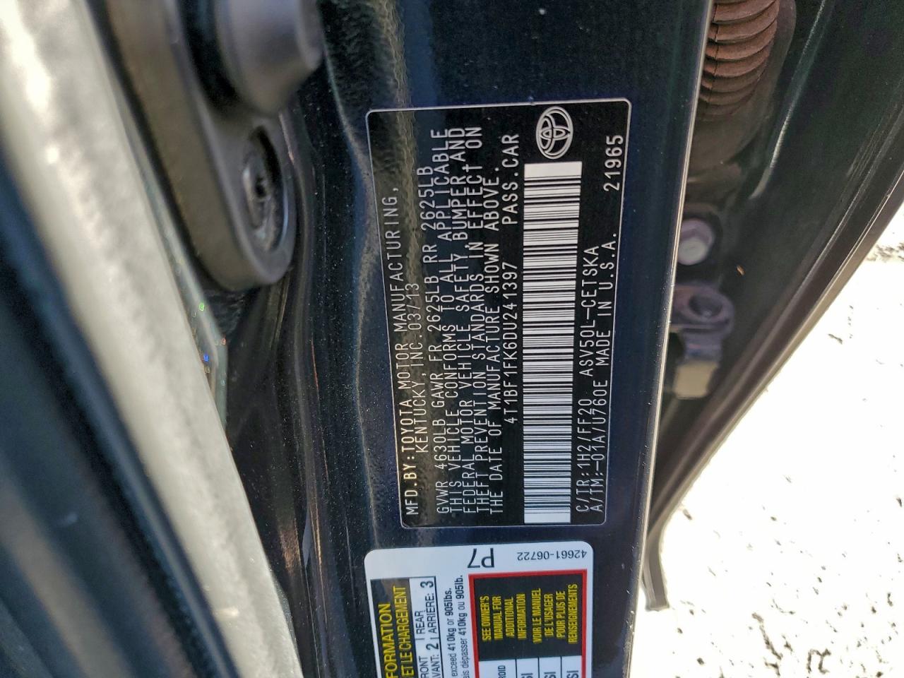 2013 TOYOTA CAMRY L photo 34
