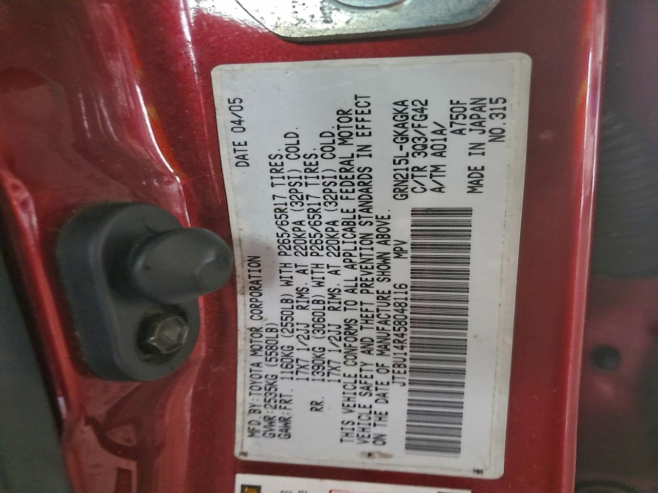 2005 TOYOTA 4RUNNER SR5 photo 12