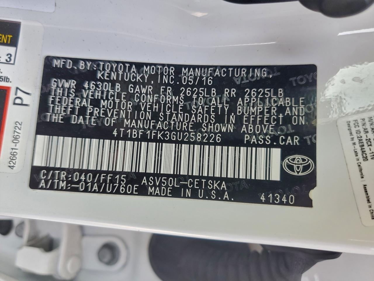 2016 TOYOTA CAMRY LE photo 34