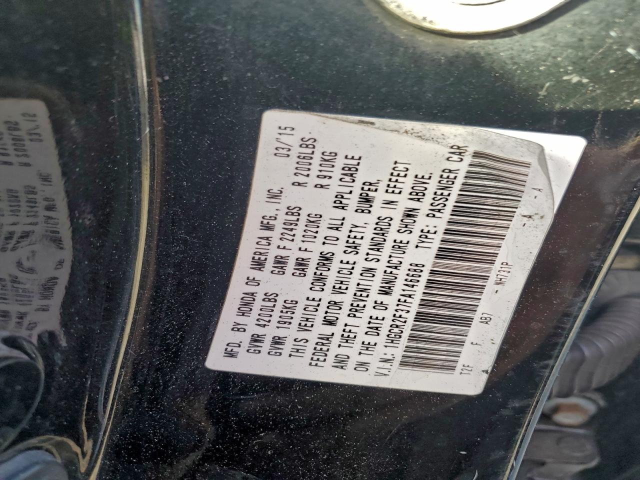 2015 HONDA ACCORD LX photo 12
