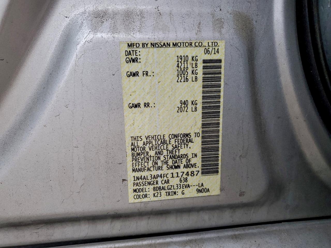 2015 NISSAN ALTIMA 2.5 photo 23