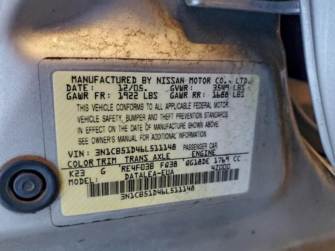2006 NISSAN SENTRA 1.8 photo 13