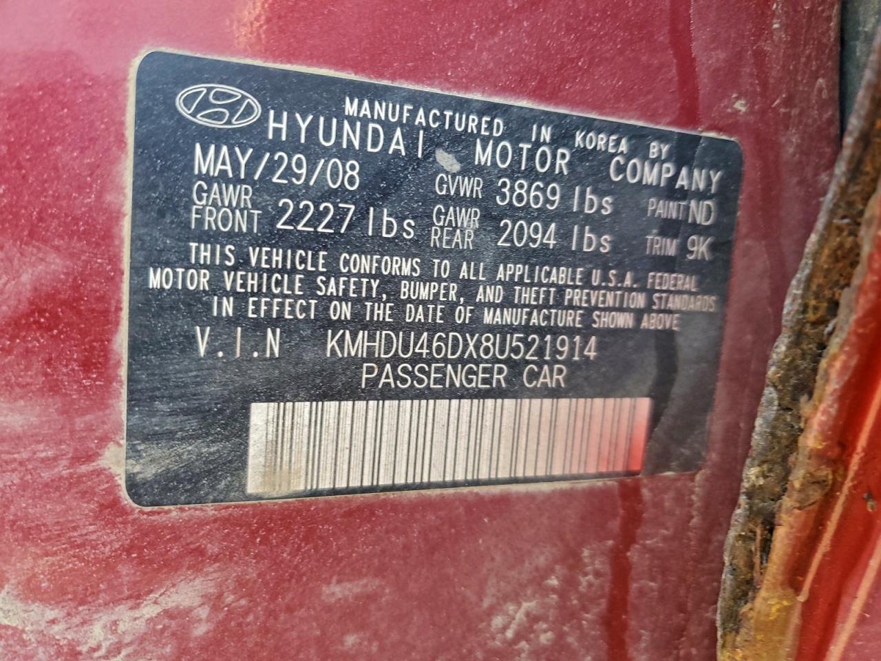 2008 HYUNDAI ELANTRA GLS photo 12