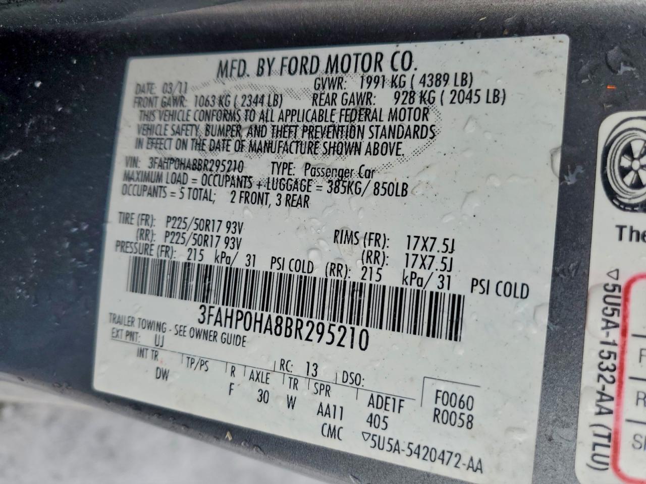 2011 FORD FUSION SE photo 12