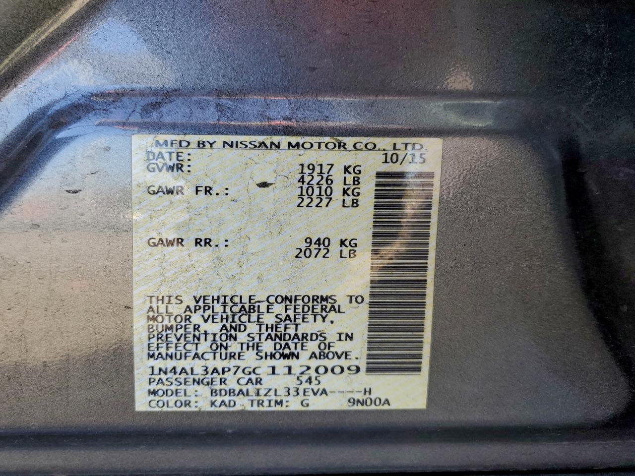 2016 NISSAN ALTIMA 2.5 photo 13