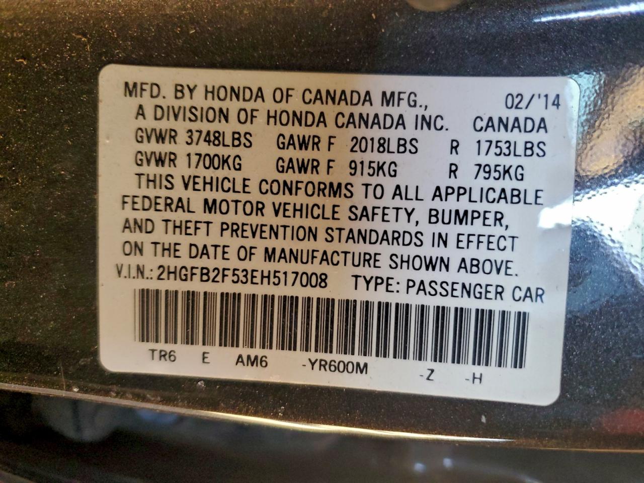 2014 HONDA CIVIC LX photo 12