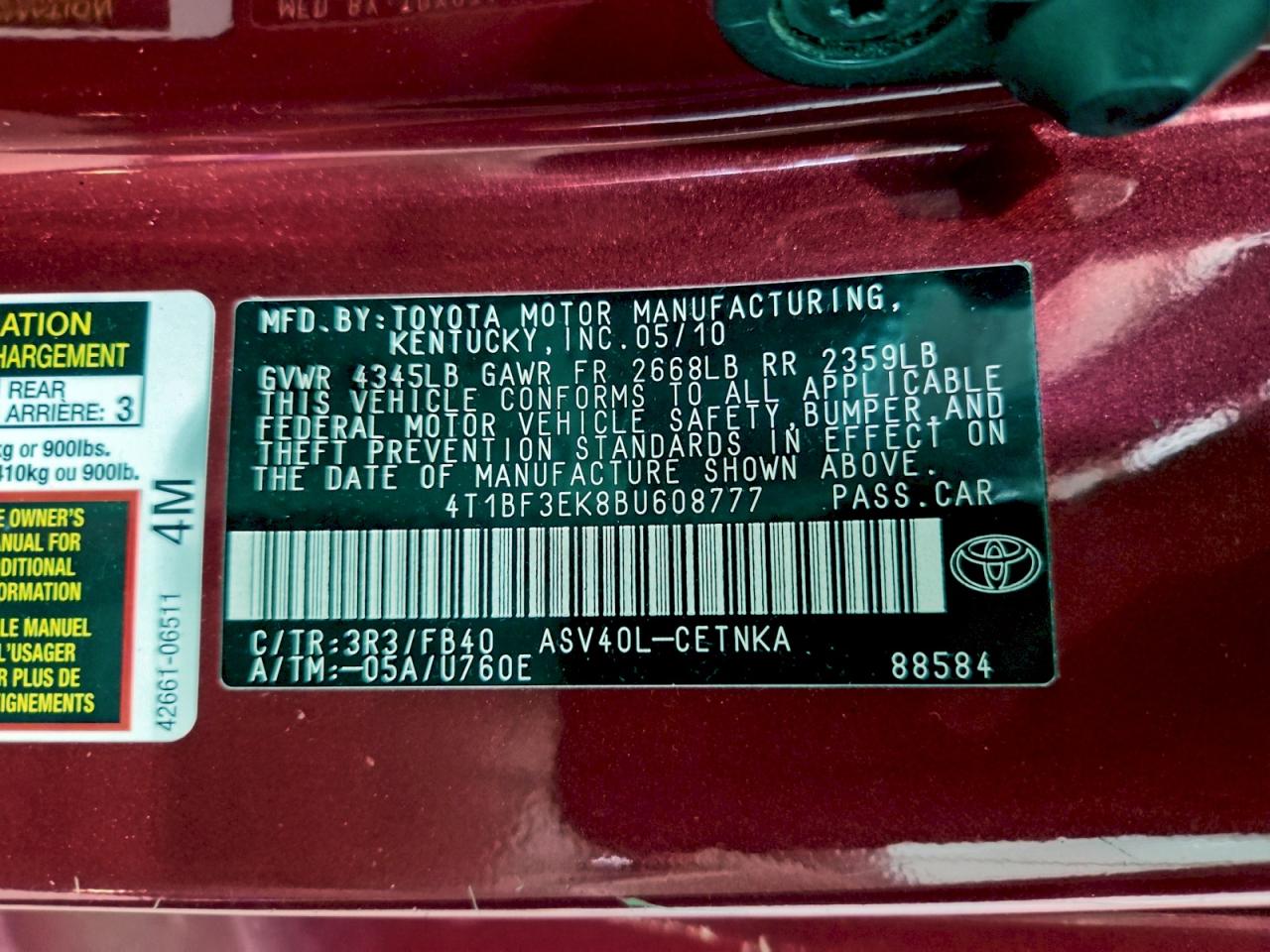 2011 TOYOTA CAMRY BASE photo 34